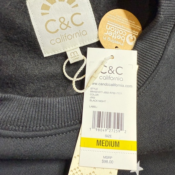 C&C California Men's Gray Crewneck Sweater with Star Accents - Picture 6 of 7